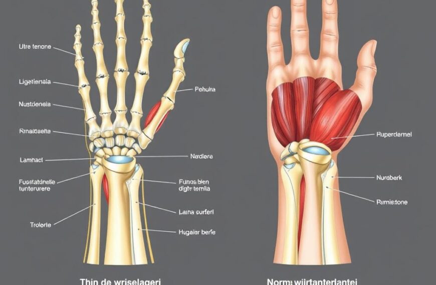 Anatomia nadgarstka pokazująca kości, ścięgna i mięśnie odpowiedzialne za chude ręce w nadgarstkach
