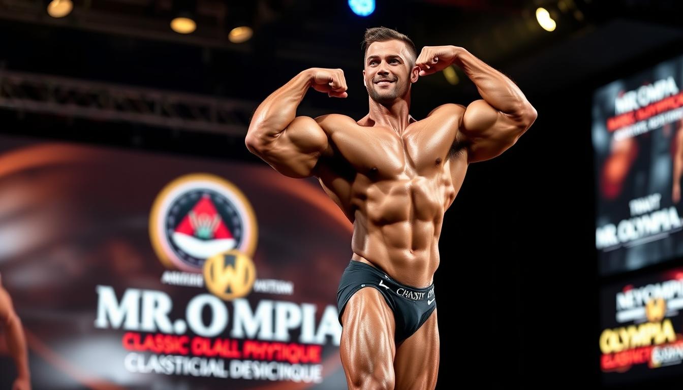 Chris Bumstead wymiary - pozowanie na scenie Mr. Olympia Classic Physique