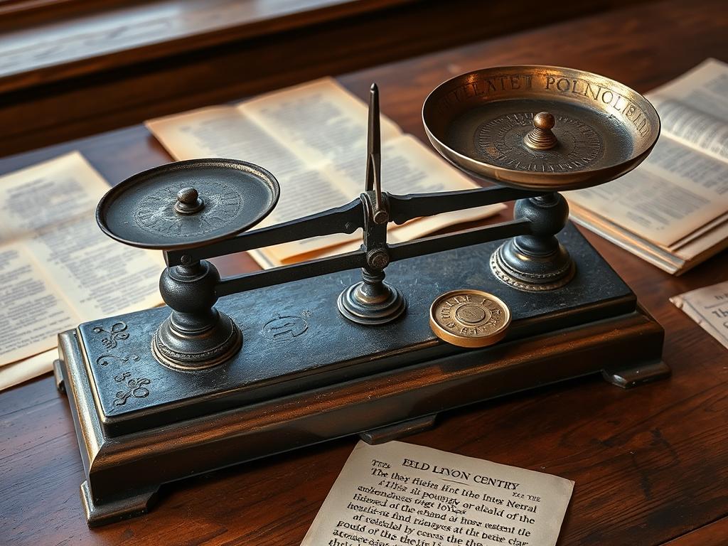 Historyczna waga z odważnikami w funtach (lbs) - ilustracja pochodzenia jednostki miary lbs