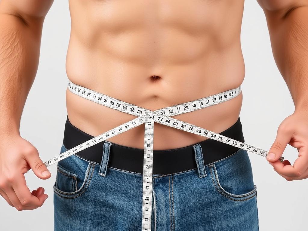 Mężczyzna mierzący swoją talię miarką krawiecką, pokazujący jak mierzyć talię u mężczyzn