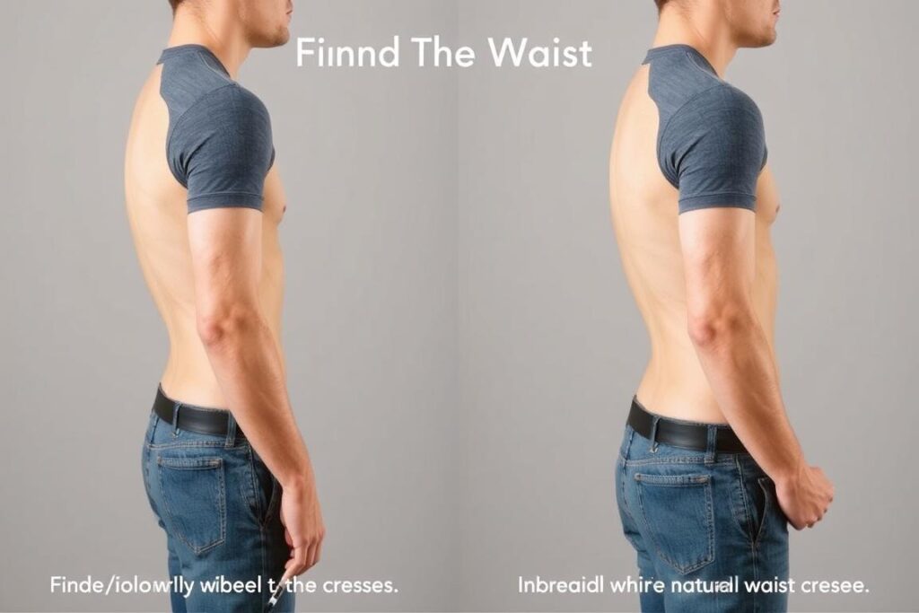 Mężczyzna pokazujący jak znaleźć talię poprzez delikatne zgięcie w bok gdzie jest talia