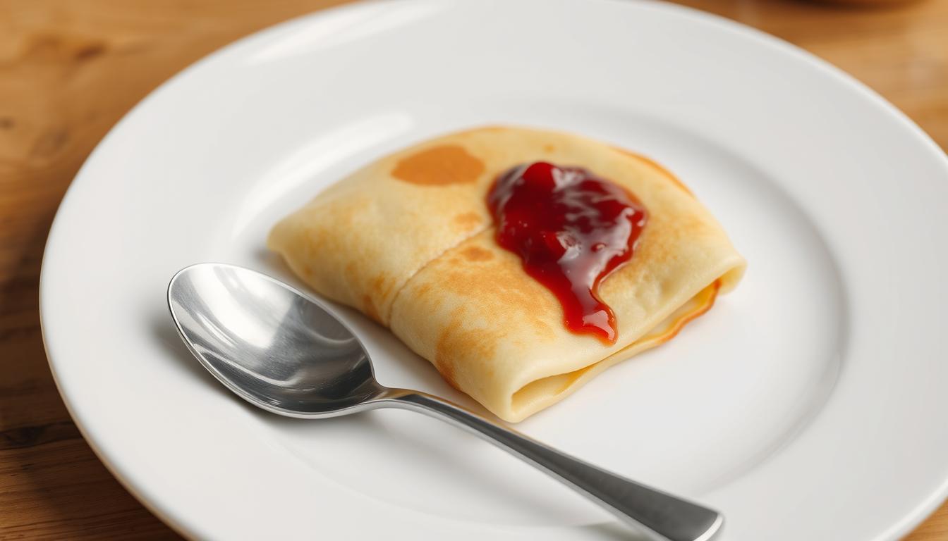 Naleśnik z dżemem na talerzu z widoczną porcją o standardowej wielkości, ile kalorii mają naleśniki z dżemem