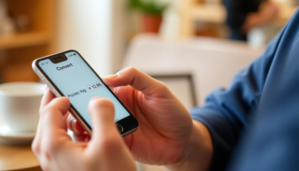 Osoba korzystająca z aplikacji do przeliczania lbs na kg - praktyczne zastosowanie wiedzy o jednostce lbs