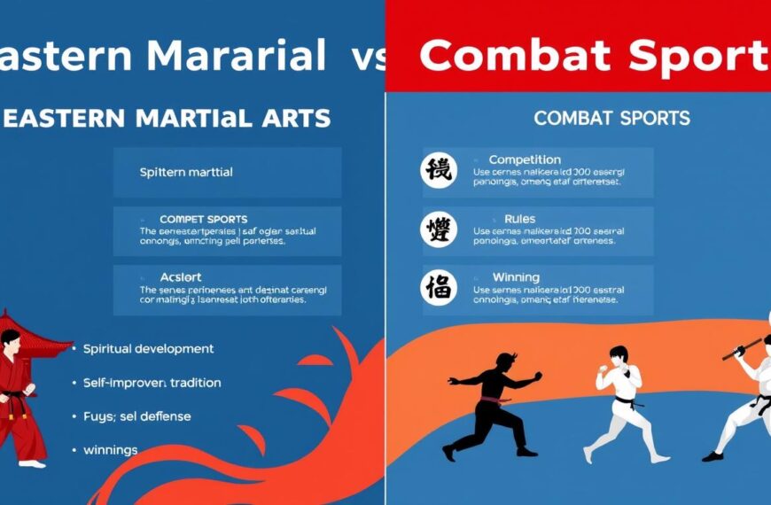 Porównanie wschodnich sztuk walki i sportów walki - infografika pokazująca główne różnice