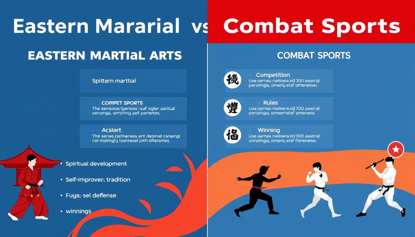 Porównanie wschodnich sztuk walki i sportów walki - infografika pokazująca główne różnice