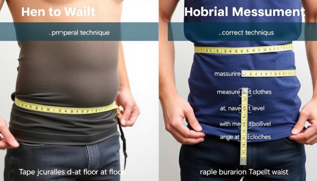 Prawidłowa i nieprawidłowa technika pomiaru talii u mężczyzn gdzie mierzyć talię