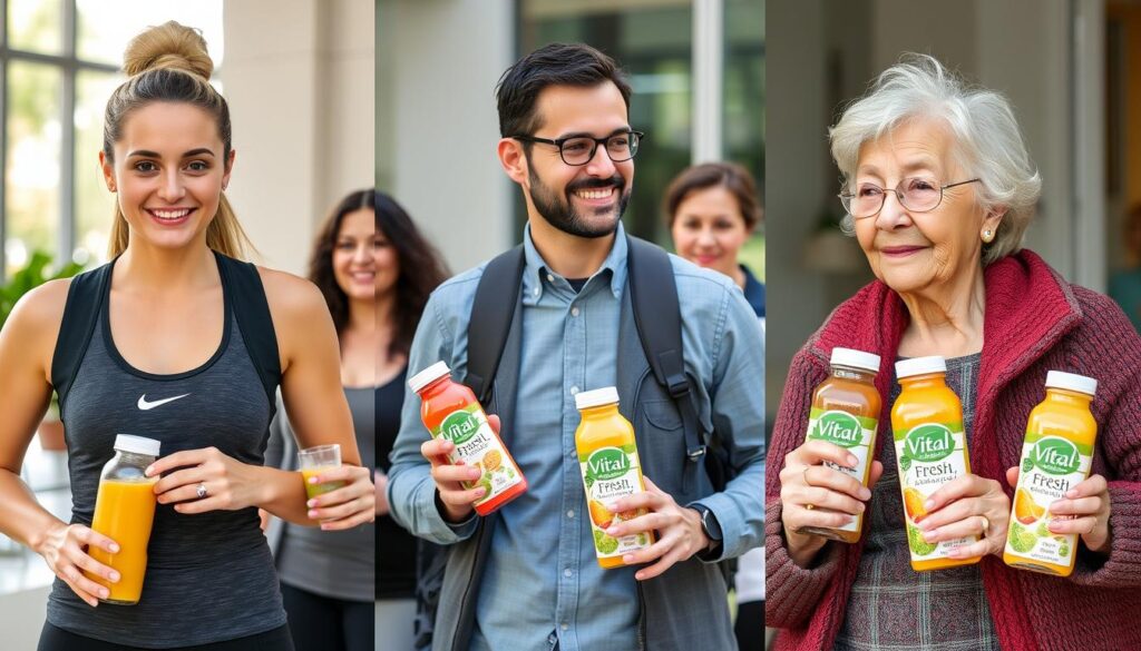 Różne grupy osób korzystające ze smoothie Vital Fresh