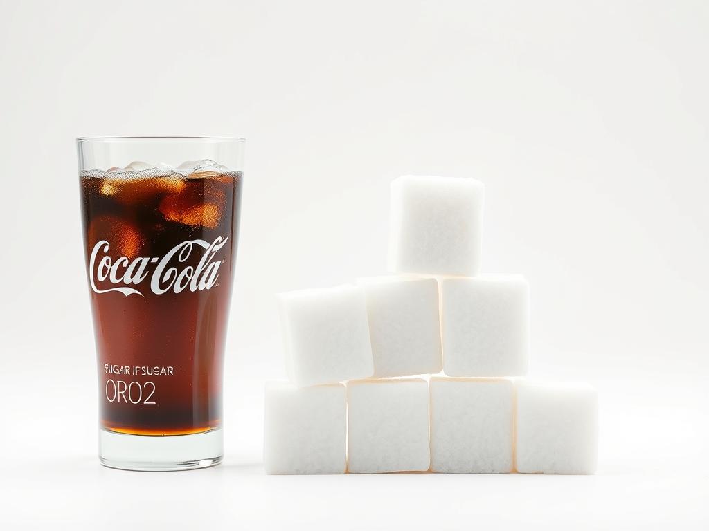 Szklanka coli kcal - wizualizacja ilości cukru w szklance Coca-Coli przedstawiona jako kostki cukru