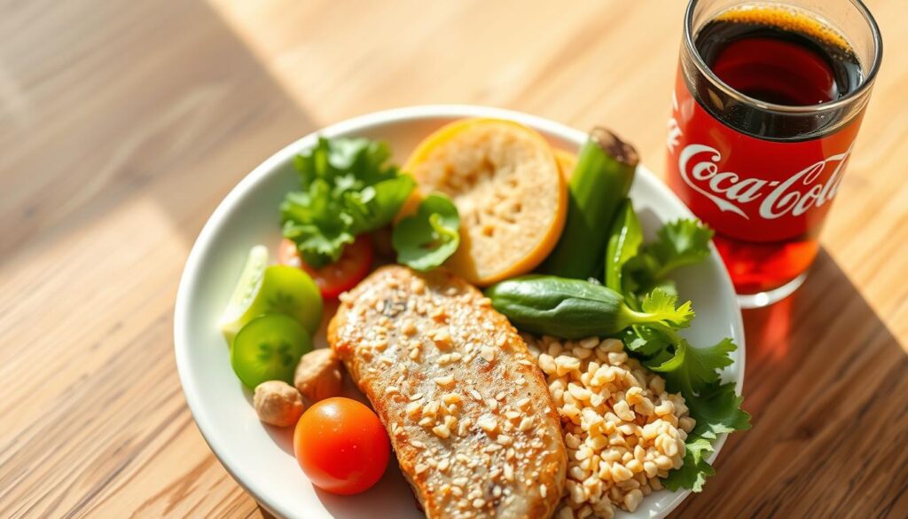 Szklanka coli kcal - zbilansowany posiłek z małą szklanką Coca-Coli jako dodatkiem