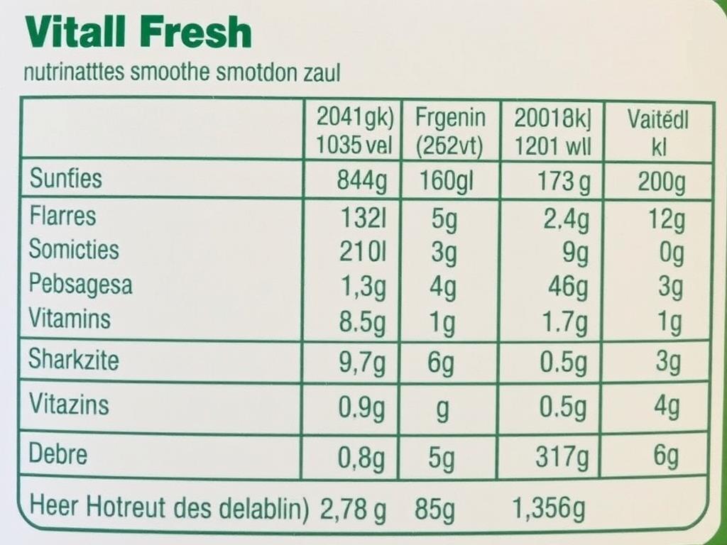 Tabela wartości odżywczych smoothie Vital Fresh z Biedronki