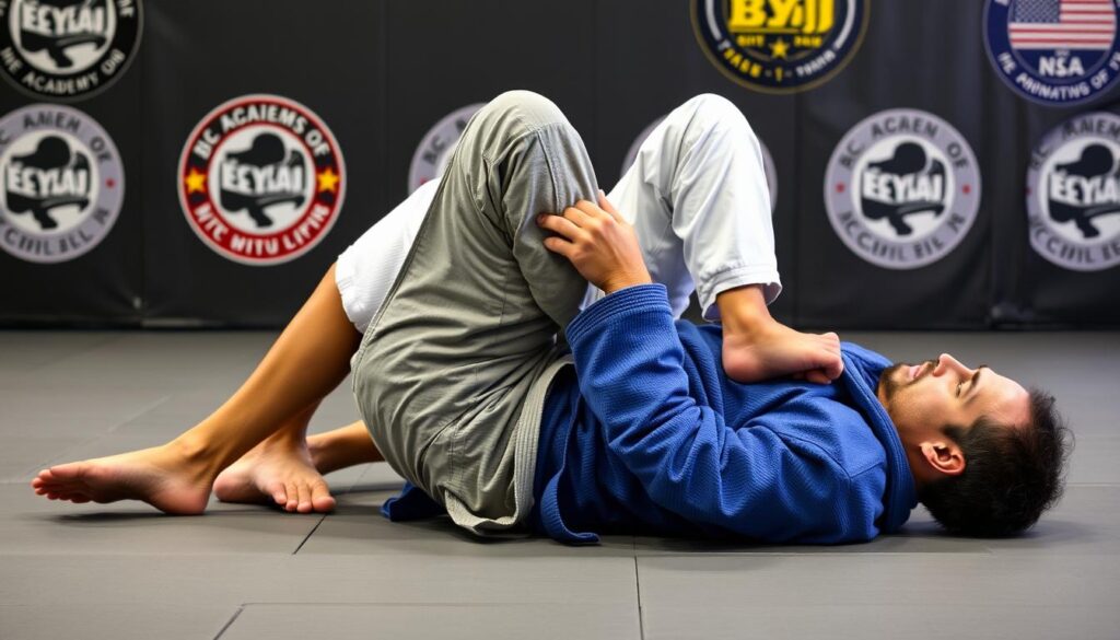 Technika dźwigni w Brazylijskim Jiu-Jitsu - dwie osoby podczas walki w parterze