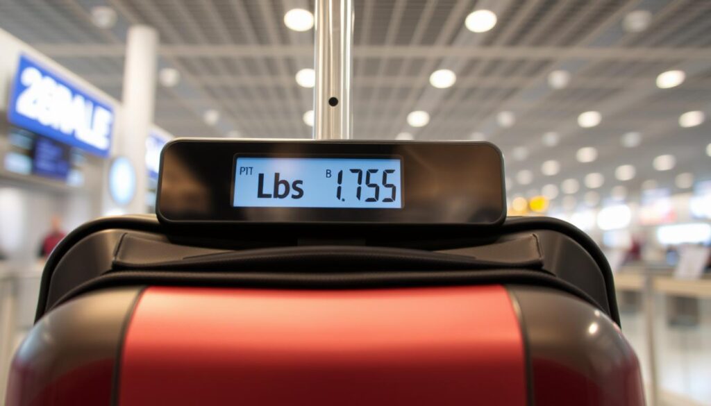 Waga bagażowa na lotnisku pokazująca lbs - praktyczne zastosowanie jednostki lbs w podróżach