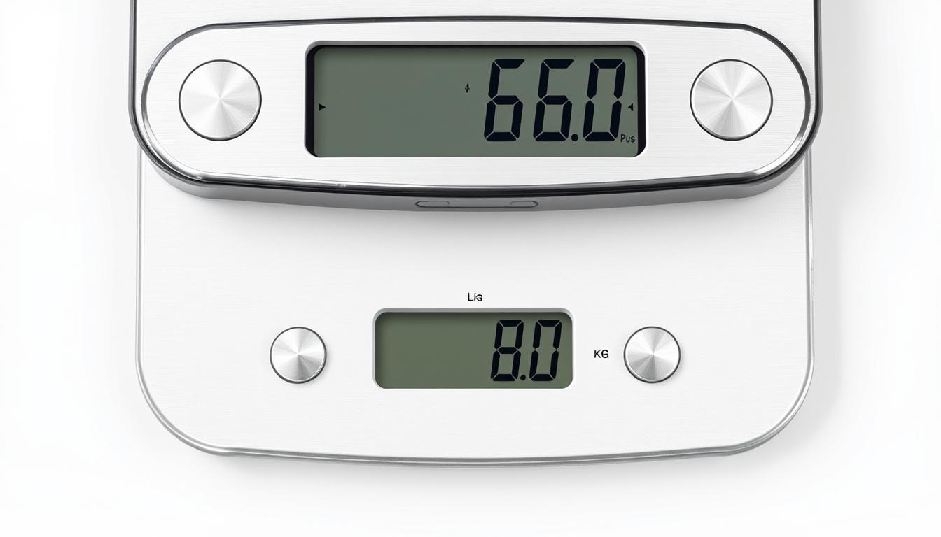 Waga pokazująca pomiar w funtach (lbs) i kilogramach - wizualizacja jednostki miary lbs