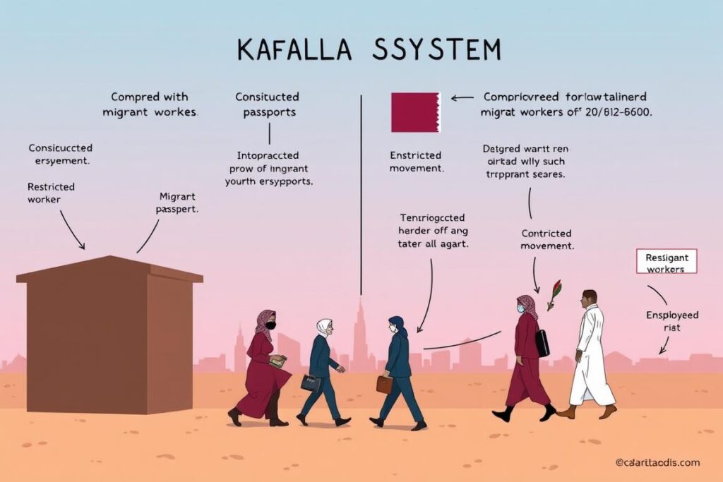 Wizualizacja systemu kafala i jego wpływu na pracowników migracyjnych w Katarze Wizualizacja systemu kafala i jego wpływu na pracowników migracyjnych w Katarze