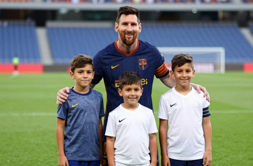 Lionel Messi z trzema synami na boisku piłkarskim