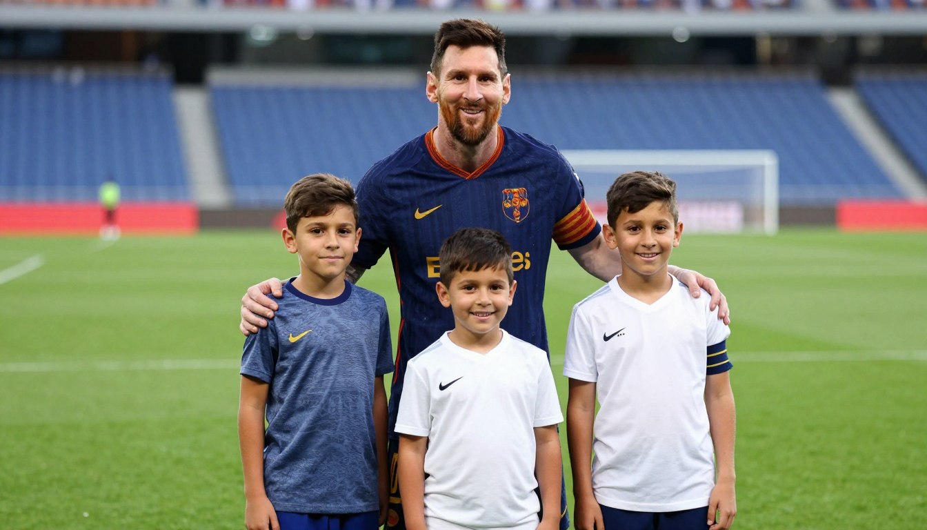 Lionel Messi z trzema synami na boisku piłkarskim