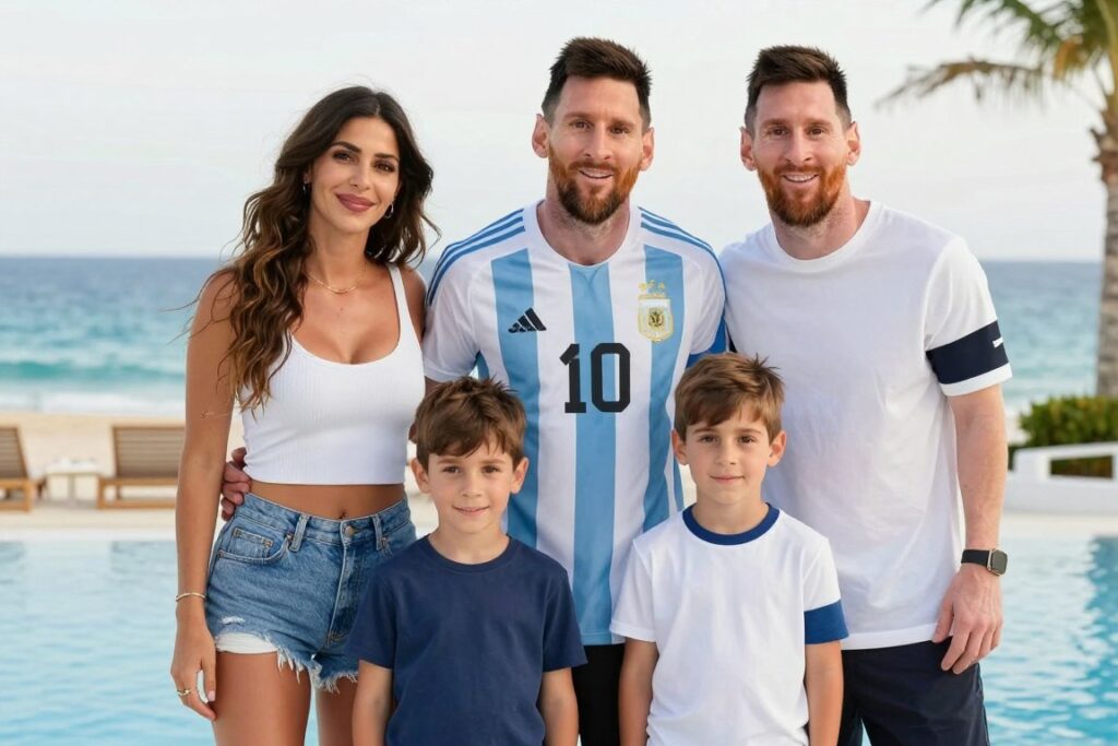 Lionel Messi z żoną Antonelą Roccuzzo i dziećmi na wakacjach