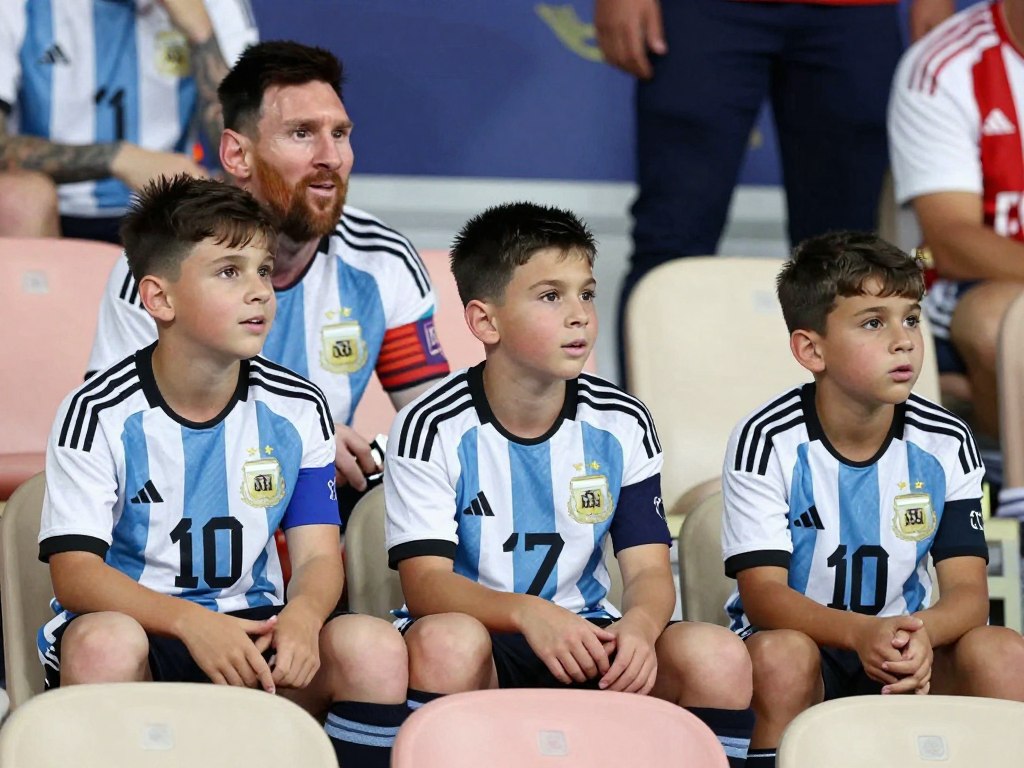 Messi dzieci - trójka synów Lionela Messiego podczas meczu