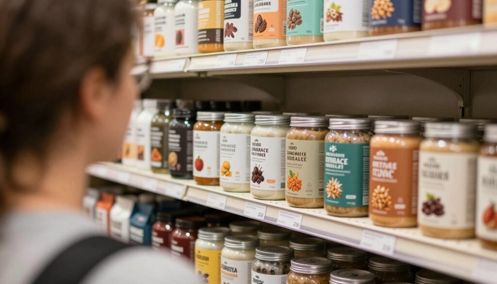 Osoba przeglądająca różne zamienniki ekstraktu słodowego w proszku w sklepie