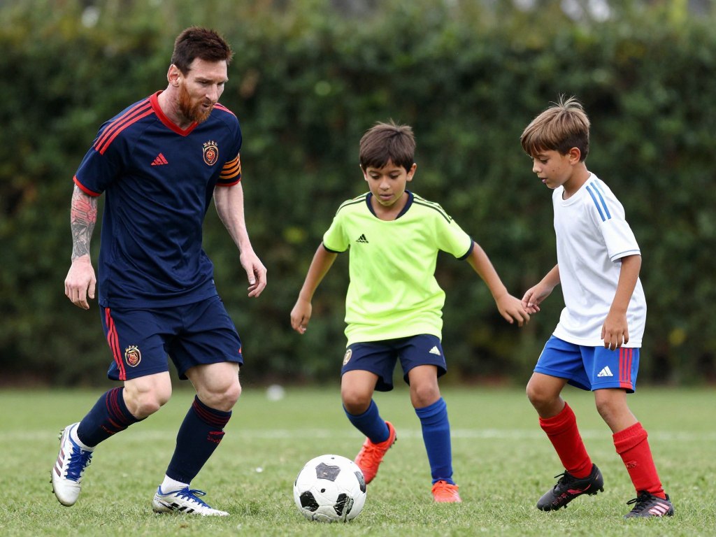 Synowie Messiego podczas zabawy piłką nożną