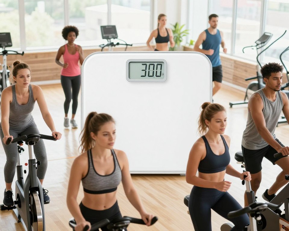 A vibrant fitness scene depicting the impact of physical activity on weight loss results. In the foreground, a diverse group of individuals in modest activewear are engaging in various exercises like jogging, cycling, and strength training, emphasizing determination and engagement. The middle ground features a clear scale showing a fluctuating weight indicator, symbolizing the complex relationship between exercise and weight reduction. The background showcases a bright gym environment with natural light streaming through large windows, enhancing the motivational atmosphere. The overall mood is uplifting and dynamic, highlighting health and wellness. The angle is slightly elevated, capturing the action and energy in the scene while maintaining clarity and focus on the participants. A vibrant fitness scene depicting the impact of physical activity on weight loss results. In the foreground, a diverse group of individuals in modest activewear are engaging in various exercises like jogging, cycling, and strength training, emphasizing determination and engagement. The middle ground features a clear scale showing a fluctuating weight indicator, symbolizing the complex relationship between exercise and weight reduction. The background showcases a bright gym environment with natural light streaming through large windows, enhancing the motivational atmosphere. The overall mood is uplifting and dynamic, highlighting health and wellness. The angle is slightly elevated, capturing the action and energy in the scene while maintaining clarity and focus on the participants.