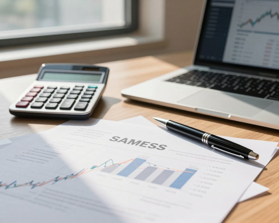 A close-up view of a formal desktop workspace, with various financial instruments symbolizing savings and investments. In the foreground, an elegantly arranged assortment of documents, including graphs and charts, illustrating growth potential. In the middle ground, a contemporary calculator, a sleek pen, and a modern laptop displaying a financial dashboard. The background features a softly focused window with natural light streaming in, casting warm shadows that create a professional yet inviting atmosphere. The composition conveys a sense of clarity and purpose, emphasizing the importance of financial instruments in personal savings. The overall mood is optimistic and focused, suitable for a financial article.