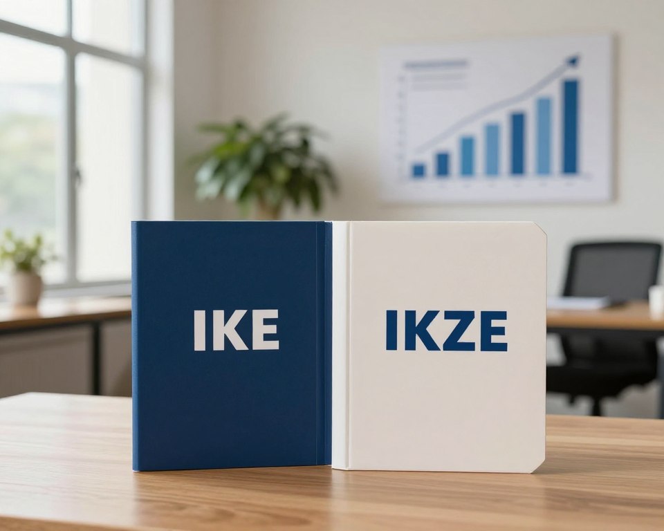 A professional-looking scene depicting the concepts of IKE and IKZE with clear visual symbolism. In the foreground, a wooden table holding two distinct but elegant folders labeled “IKE” and “IKZE,” subtly illuminated by soft, warm lighting. The middle ground features a neutral backdrop of a modern office environment, with an elegant plant and a financial graph on the wall, representing growth and future planning. The background showcases a large window allowing natural light to filter in, creating a bright and optimistic atmosphere. The overall composition conveys a sense of professionalism and wisdom, inviting viewers to explore the benefits of these retirement accounts. The image should have a balanced focus, ideal lens depth for clarity, and a harmonious color palette emphasizing trust and security. A professional-looking scene depicting the concepts of IKE and IKZE with clear visual symbolism. In the foreground, a wooden table holding two distinct but elegant folders labeled “IKE” and “IKZE,” subtly illuminated by soft, warm lighting. The middle ground features a neutral backdrop of a modern office environment, with an elegant plant and a financial graph on the wall, representing growth and future planning. The background showcases a large window allowing natural light to filter in, creating a bright and optimistic atmosphere. The overall composition conveys a sense of professionalism and wisdom, inviting viewers to explore the benefits of these retirement accounts. The image should have a balanced focus, ideal lens depth for clarity, and a harmonious color palette emphasizing trust and security.