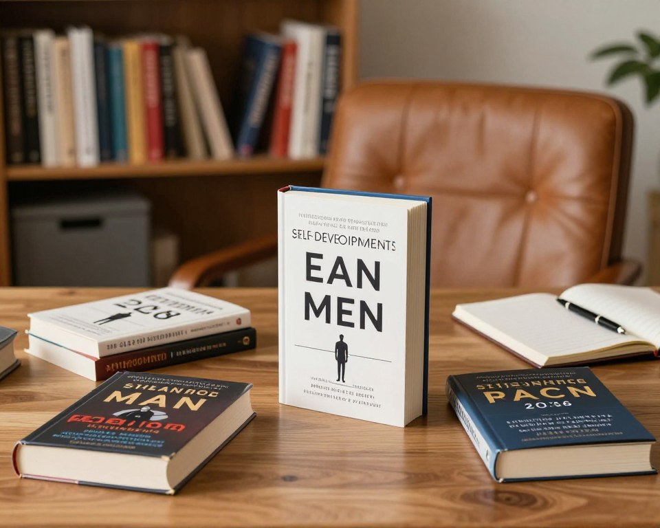 A well-arranged desk scene showcasing a selection of the top self-development books for men in 2026. In the foreground, display several books with visually appealing covers, stacked and leaning slightly. Mid-ground includes a cozy leather chair beside the desk, with a notepad and pen resting nearby, emphasizing the theme of personal growth. The background features a softly lit bookshelf filled with more books, creating a warm and inviting atmosphere. Use warm, natural lighting to enhance the mood, with a shallow depth of field focusing on the books. The overall composition should evoke a sense of motivation and inspiration, perfect for a professional looking to enhance their personal development journey. A well-arranged desk scene showcasing a selection of the top self-development books for men in 2026. In the foreground, display several books with visually appealing covers, stacked and leaning slightly. Mid-ground includes a cozy leather chair beside the desk, with a notepad and pen resting nearby, emphasizing the theme of personal growth. The background features a softly lit bookshelf filled with more books, creating a warm and inviting atmosphere. Use warm, natural lighting to enhance the mood, with a shallow depth of field focusing on the books. The overall composition should evoke a sense of motivation and inspiration, perfect for a professional looking to enhance their personal development journey.