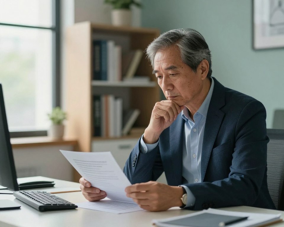 A thoughtful depiction of a middle-aged man in a professional setting, reflecting on the hormonal changes that accompany andropause. In the foreground, the man is seated at a modern desk, dressed in smart casual attire, with a contemplative expression as he reviews documents about hormonal health. The middle ground features a bookshelf filled with medical literature on men's health, emphasizing the educational aspect. In the background, a large window allows warm natural light to flood the room, creating an inviting atmosphere. Soft shadows enhance the sense of depth, while the color palette is calming, with subtle blues and greens. The overall mood conveys a sense of understanding and acceptance of the changes associated with aging in men. A thoughtful depiction of a middle-aged man in a professional setting, reflecting on the hormonal changes that accompany andropause. In the foreground, the man is seated at a modern desk, dressed in smart casual attire, with a contemplative expression as he reviews documents about hormonal health. The middle ground features a bookshelf filled with medical literature on men's health, emphasizing the educational aspect. In the background, a large window allows warm natural light to flood the room, creating an inviting atmosphere. Soft shadows enhance the sense of depth, while the color palette is calming, with subtle blues and greens. The overall mood conveys a sense of understanding and acceptance of the changes associated with aging in men.
